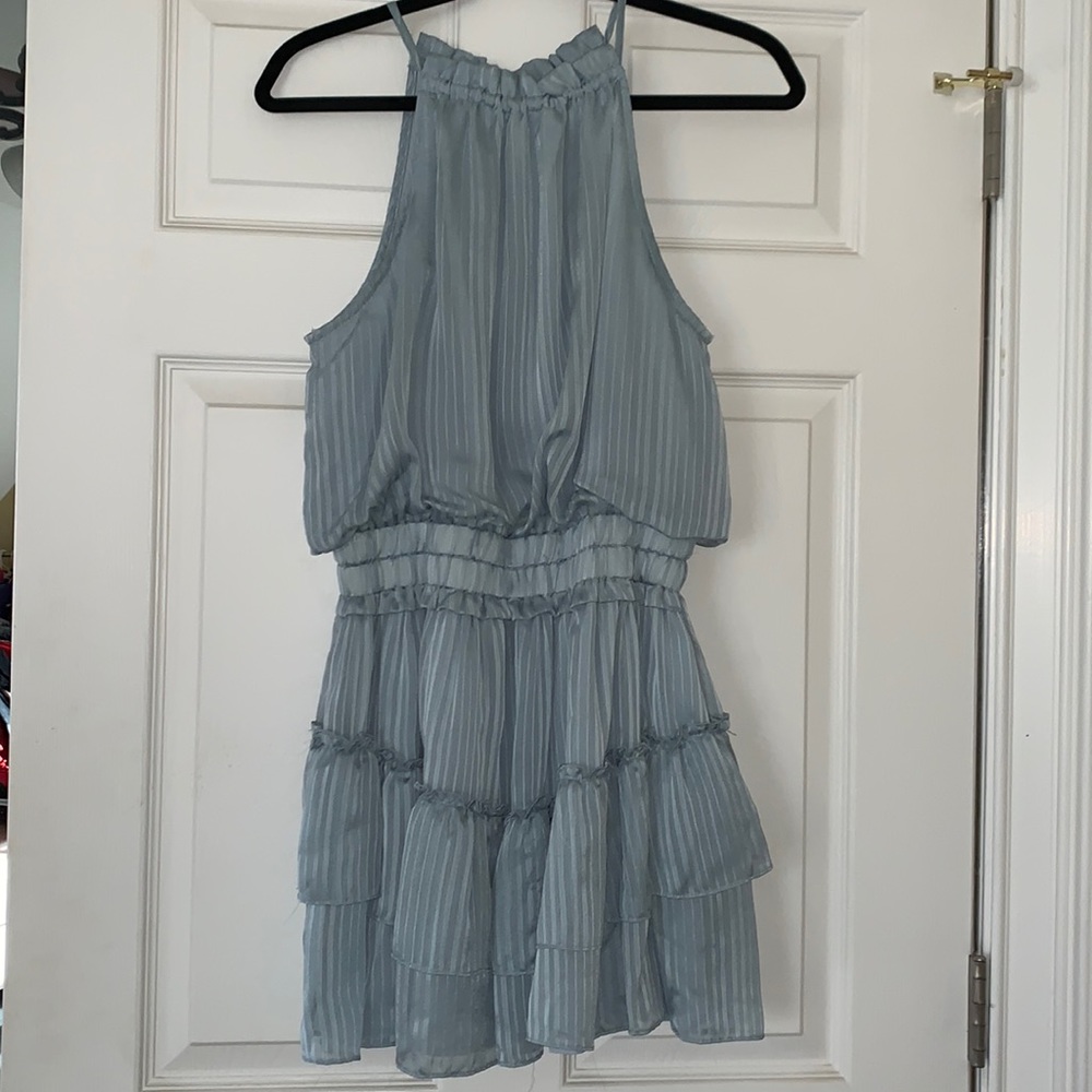 Light Blue Sleeveless Ruffled Dress